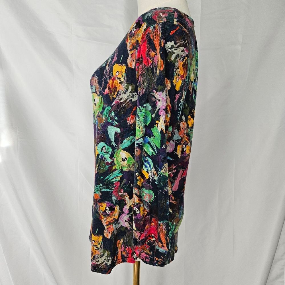 Peck & Peck Petite Colorful Abstract Art 3/4 Sleeve Blouse Size Large - Picture 2 of 5